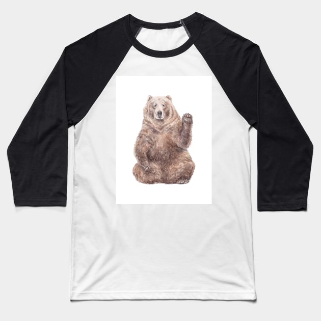 Brown Bear Saying HI Baseball T-Shirt by wanderinglaur